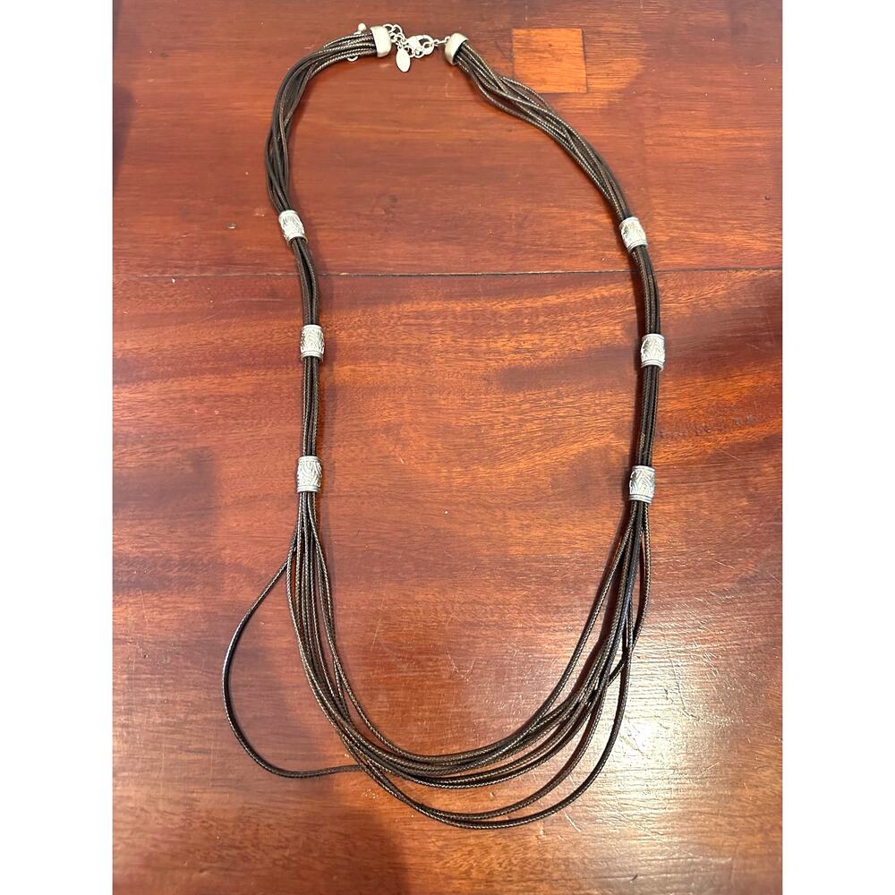Chico's Brown Silver Braided Necklace Long Western Coastal Cowgirl Jewelry